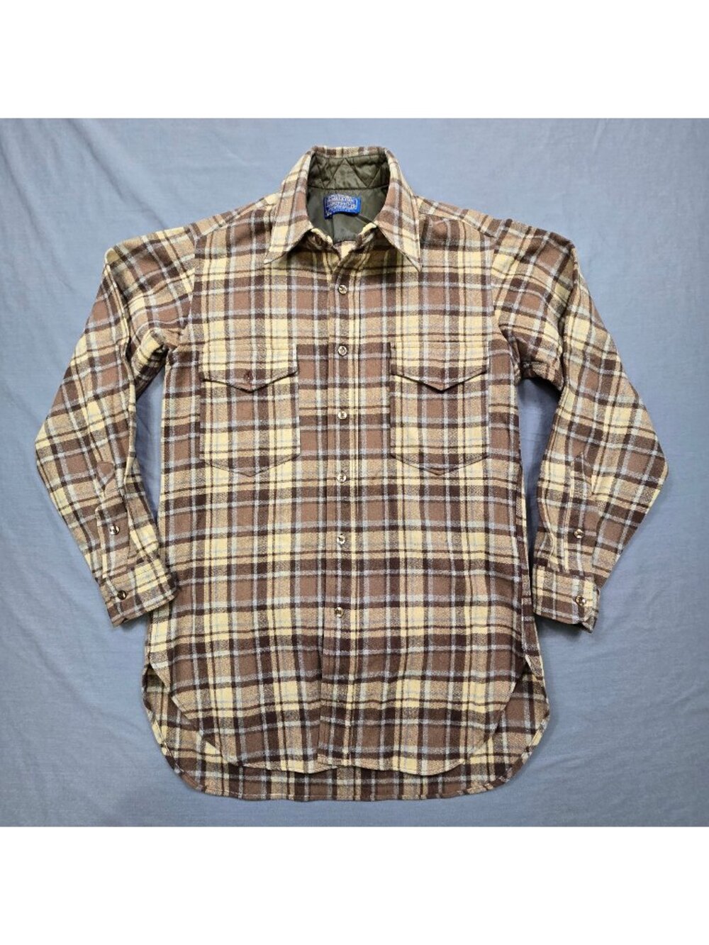 Vintage Pendleton Mens Medium 15 Virgin Wool Shirt Brown Plaid Made USA